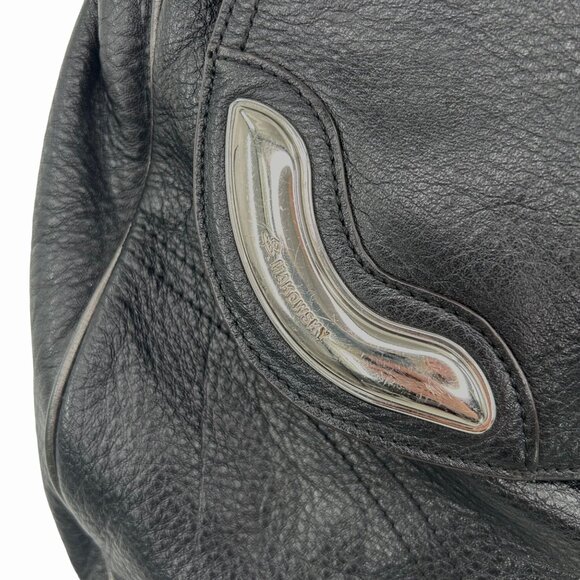 B MAKOWSKY BLACK LEATHER PURSE BAG w/ SILVER HARDWARE LEOPARD PRINT INTERIOR - Picture 6 of 10